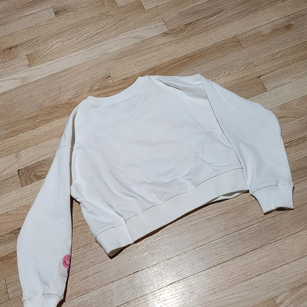 Zara Kids White Sweatshirt with Pink and Purple Smiley Faces